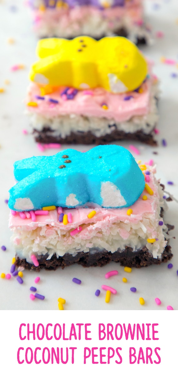 Chocolate Brownie Coconut Peeps Bars