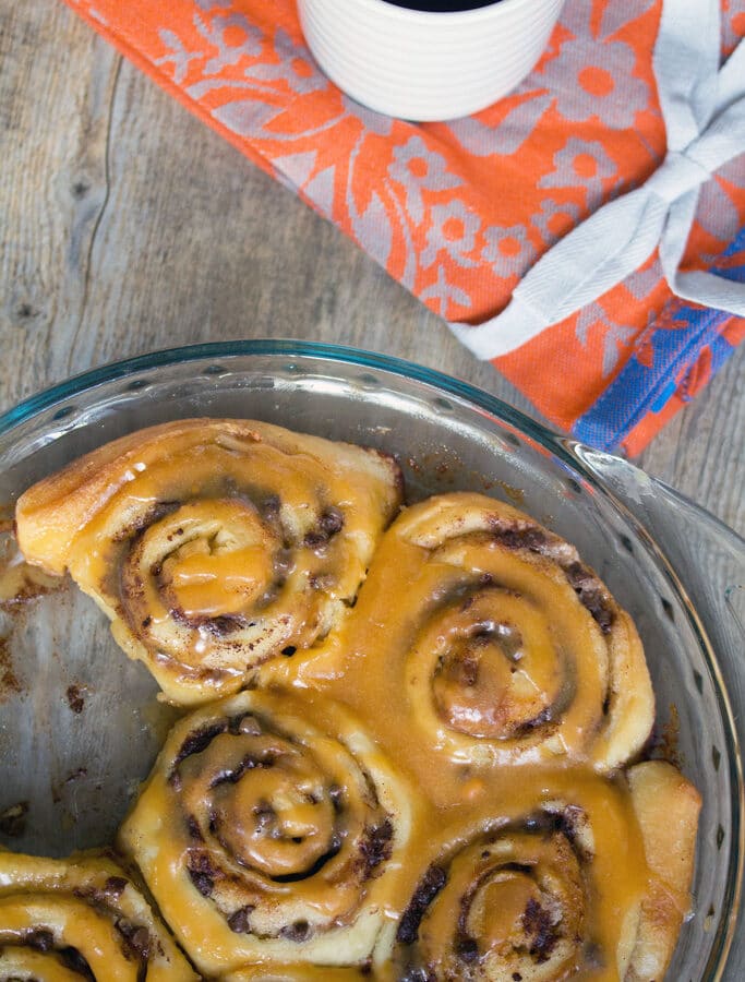 Chocolate Chip Cinnamon Rolls with Butterscotch Icing -- Are these Chocolate Chip Cinnamon Rolls with Butterscotch icing best for brunch or dessert? I'll let you decide just as long as you make these as soon as possible! | wearenotmartha.com