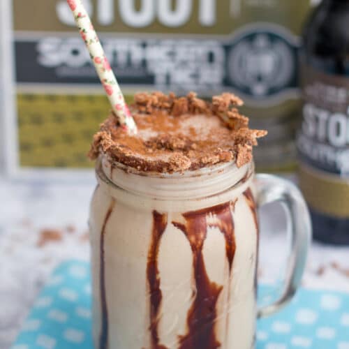 Chocolate Cinnamon Toast Crunch Stout Milkshake -- Forget cereal in milk; drink your cereal in a milkshake! This Chocolate Cinnamon Toast Crunch Stout Milkshake involves the best of everything: cereal, chocolate, beer, and ice cream! | wearenotmartha.com