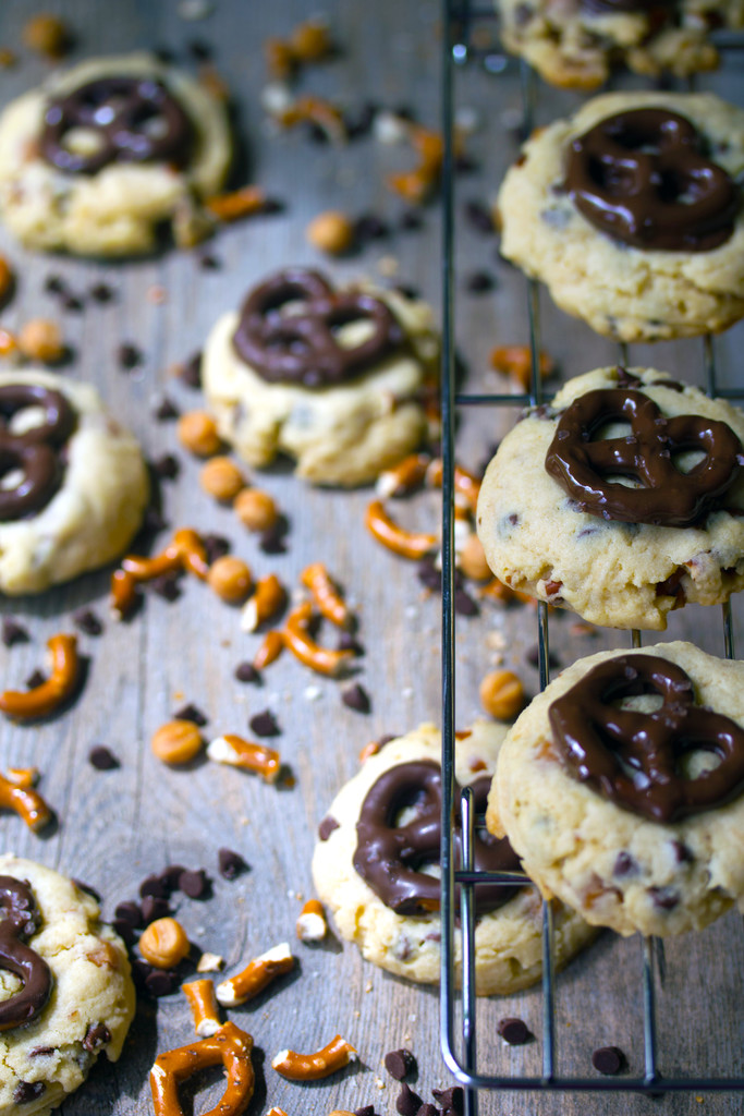 Chocolate-Covered Pretzel and Caramel Cookies