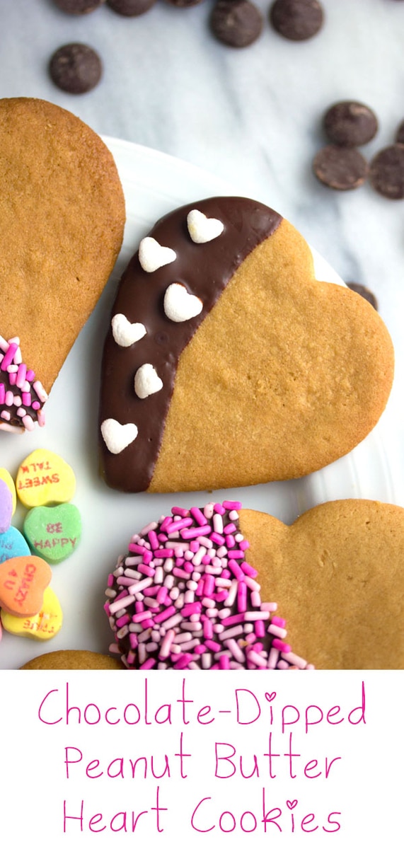 Chocolate-Dipped Peanut Butter Heart Cookies