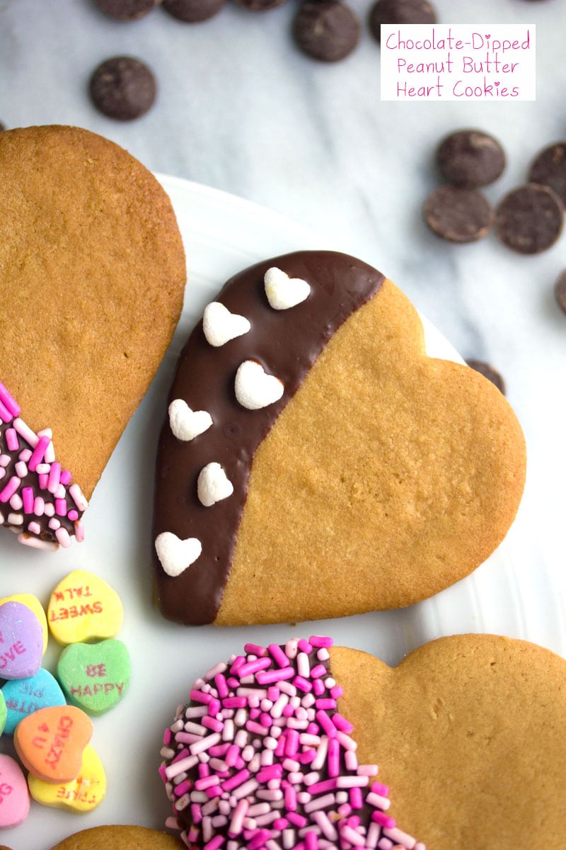 Chocolate-Dipped Peanut Butter Heart Cookies | We are not Martha