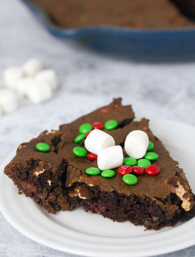 Chocolate Marshmallow Holiday Skillet Cookie -- You can't go wrong with one giant cookie | wearenotmartha.com