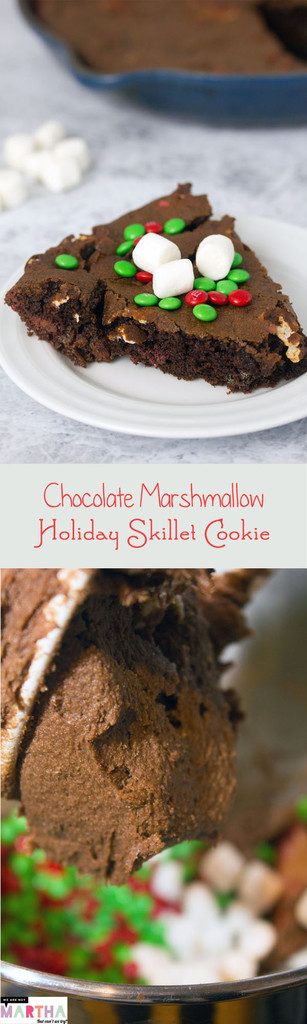 Chocolate Marshmallow Holiday Skillet Cookie -- You can't go wrong with one giant cookie | wearenotmartha.com