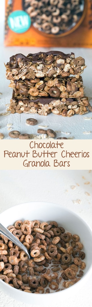 Chocolate Peanut Butter Cheerios Granola Bars: This no-bake granola bar recipe uses Chocolate Peanut Butter Cheerios; a peanut butter, honey, and coconut oil mixture; and a little extra chocolate for good measure | wearenotmartha.com