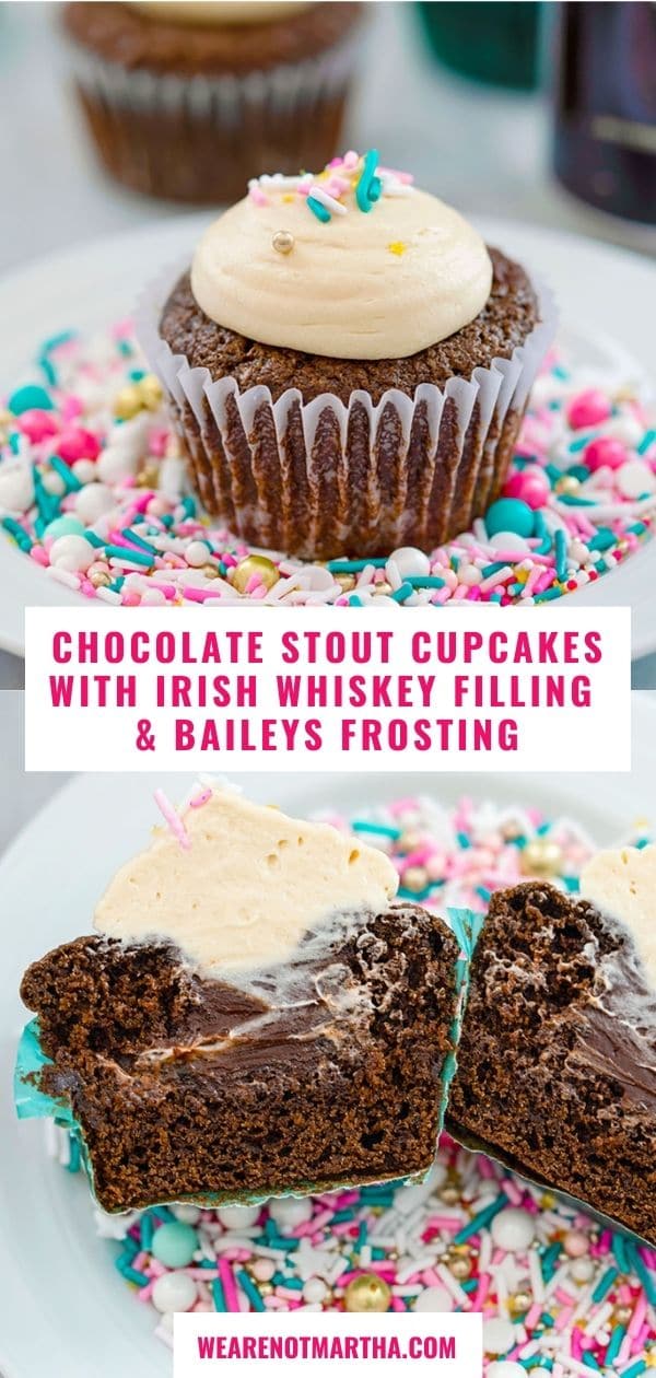 Chocolate Stout Cupcakes with Irish Whiskey Filling and Baileys Frosting