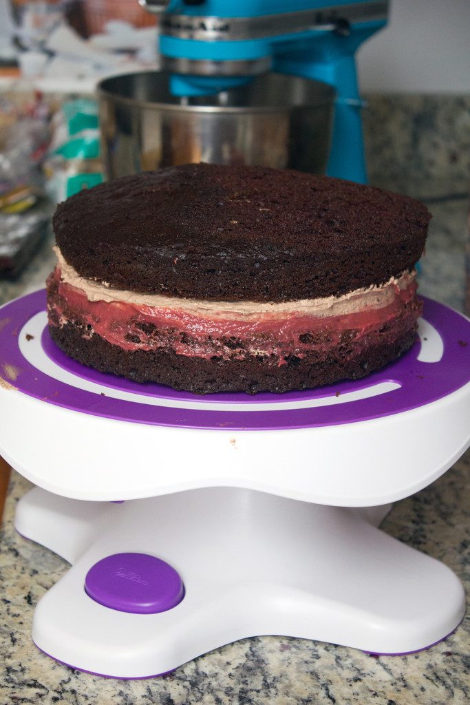 Chocolate Layer Cake with Raspberry Curd and Chocolate Whipped Cream