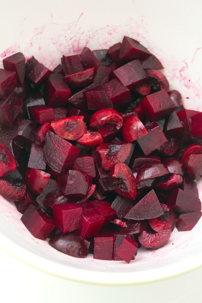 Roasted Beet and Cherry Salad -- Beets, cherries, cucumber, quinoa, and feta make up this perfect summertime or early fall salad | wearenotmartha.com