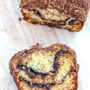 Cinnamon Loaf -- This Cinnamon Loaf is a deliciously sweet cinnamon swirl cake made in a loaf pan. Whether you eat it for breakfast, snack, or dessert, I highly recommend eating it warm with a little butter | wearenotmartha.com