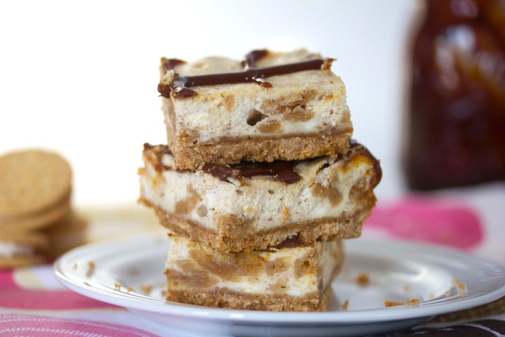 Cinnamon Bun Oreo Cheesecake Bars -- These Cheesecake Bars use Cinnamon Bun Oreo Cookies in the cookie crust and and the cheesecake filling | wearenotmartha.com