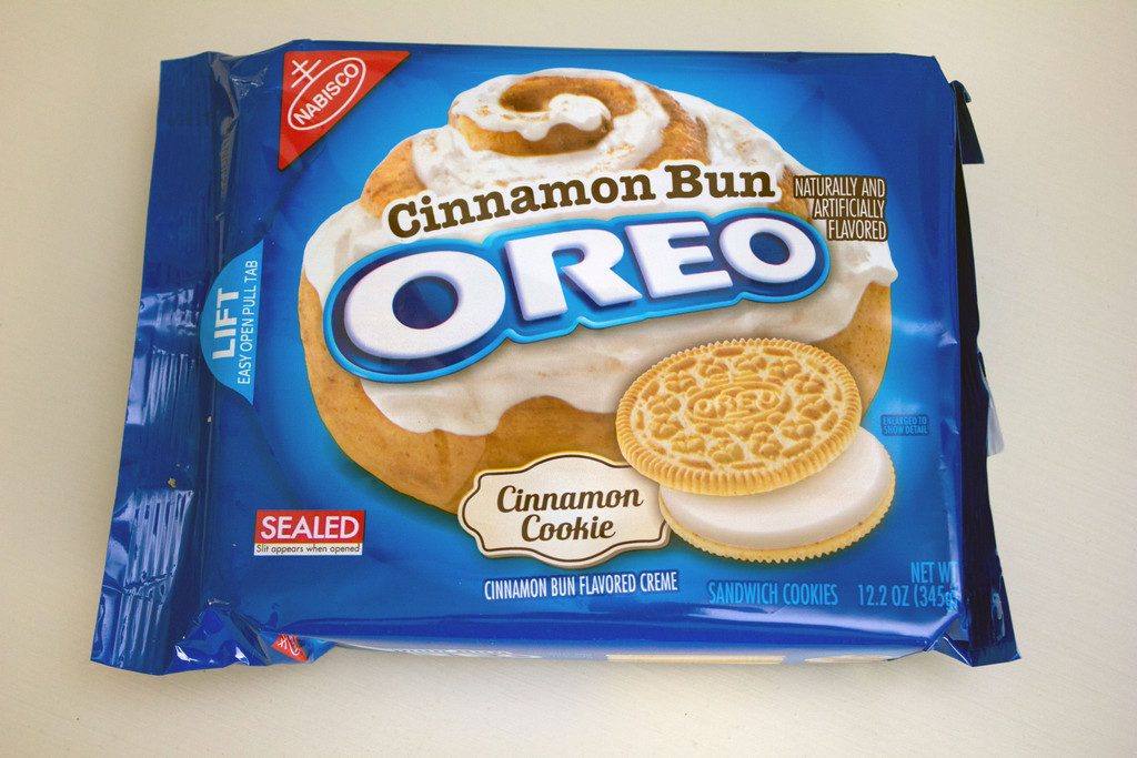 Cinnamon Bun Oreo Cookies package -- Special edition Oreos