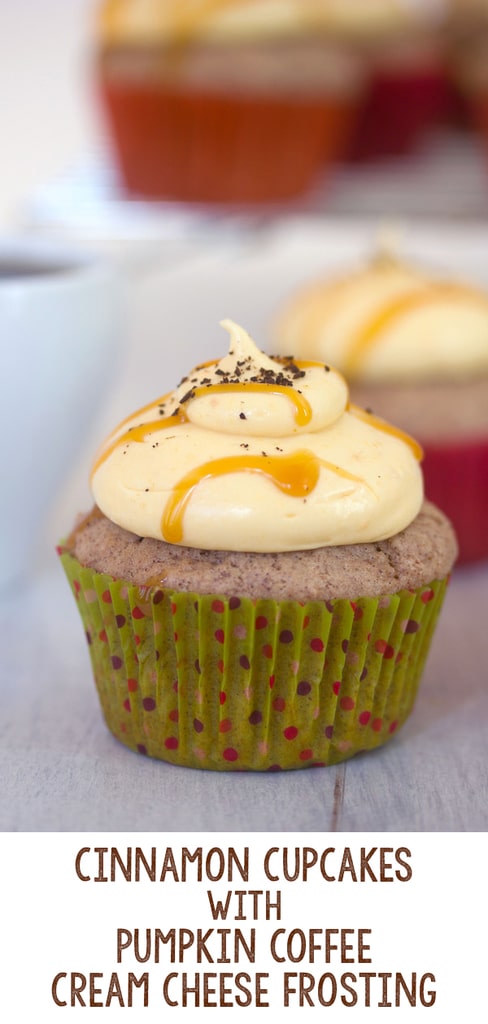 Cinnamon Cupcakes with Pumpkin Coffee Cream Cheese Frosting