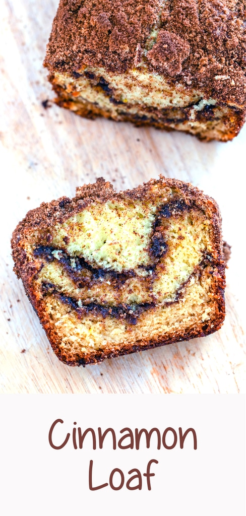 Cinnamon Loaf -- This Cinnamon Loaf is a deliciously sweet cinnamon swirl cake made in a loaf pan. Whether you eat it for breakfast, snack, or dessert, I highly recommend eating it warm with a little butter | wearenotmartha.com #cinnamon #coffeecake #cinnamonbread