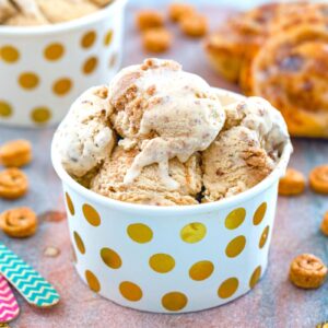 Your favorite breakfast treat is now in ice cream form! This Cinnamon Roll Ice Cream is packed with cinnamon roll dough and a sweet cinnamon swirl.