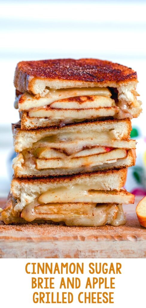 Cinnamon Sugar Brie and Apple Grilled Cheese -- For the ultimate simple fall comfort food, make this Cinnamon Sugar Brie and Apple Grilled Cheese. With layers of melty brie and apples sandwiched between toasty cinnamon sugar bread, this is the kind of comfort food you crave in the fall | wearenotmartha.com #grilledcheese #cinnamonsugar #brie #brieandapples #fallrecipes