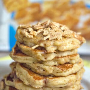 Cinnamon Toast Crunch Pancakes -- Because breakfast is always better with pancakes, but who could ever turn down Cinnamon Toast Crunch cereal? | wearenotmartha.com