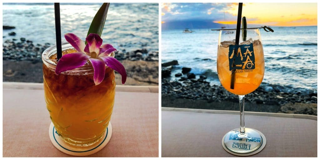 A Mai Tai and rosé sangria with a beautiful view at Mala Ocean Tavern in Maui