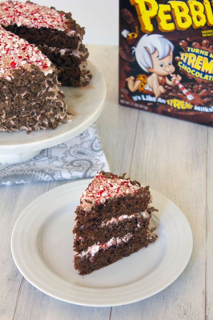 Cocoa Pebbles Peppermint Marshmallow Layer Cake | wearenotmartha.com