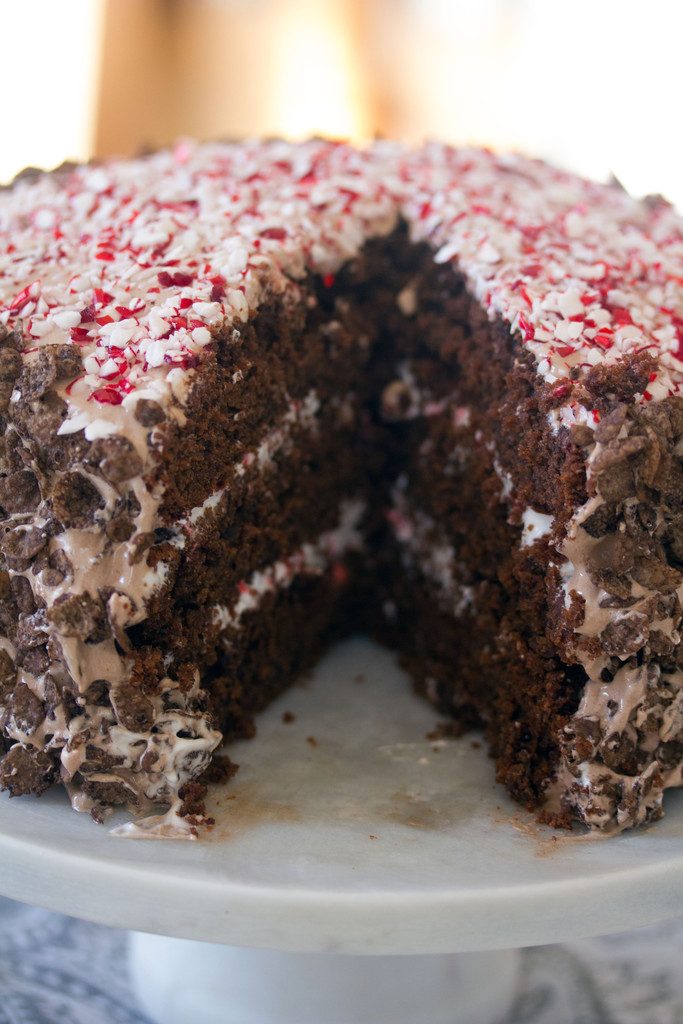 Cocoa Pebbles Peppermint Marshmallow Layer Cake | wearenotmartha.com