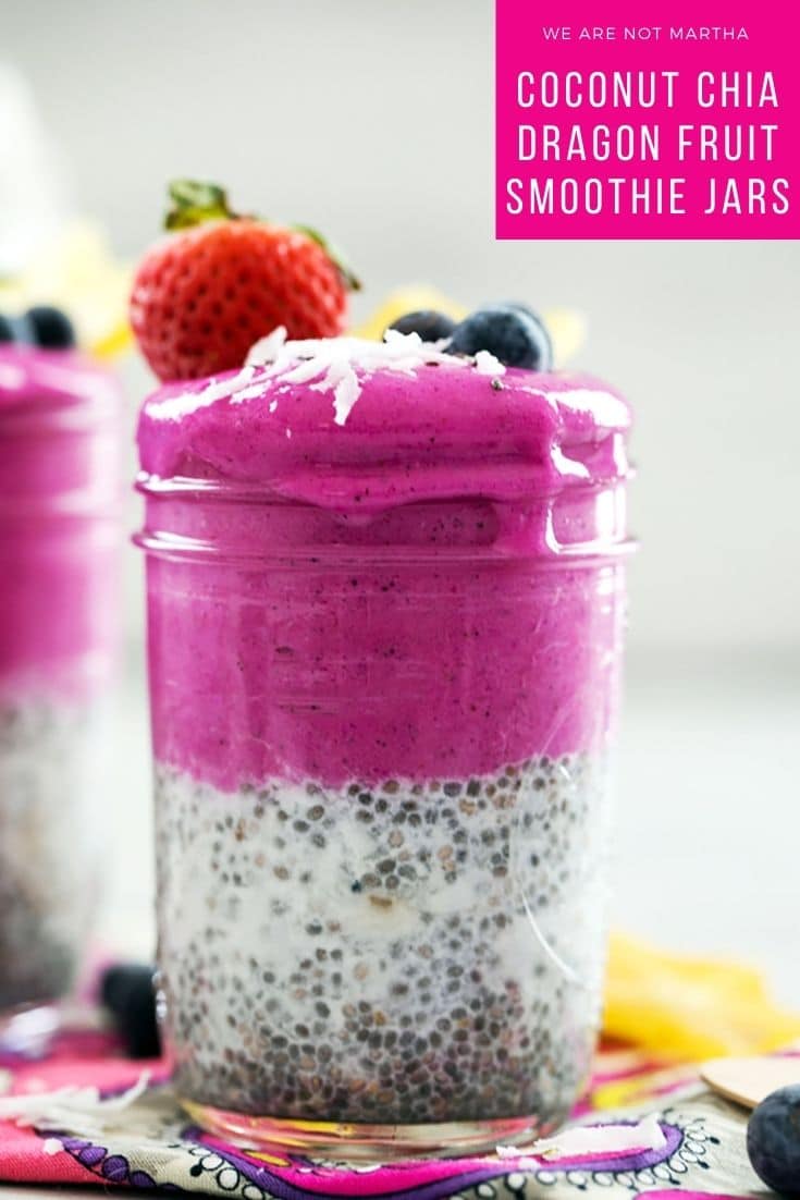 Coconut Chia Dragon Fruit Smoothie Jars