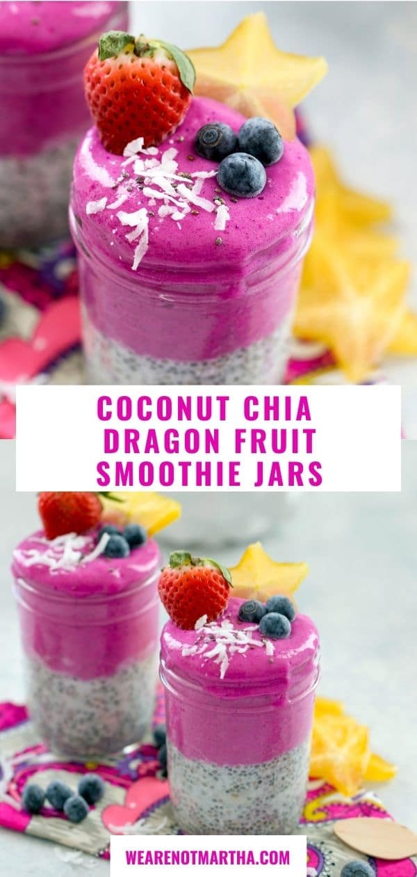 Coconut Chia Dragon Fruit Smoothie Jars