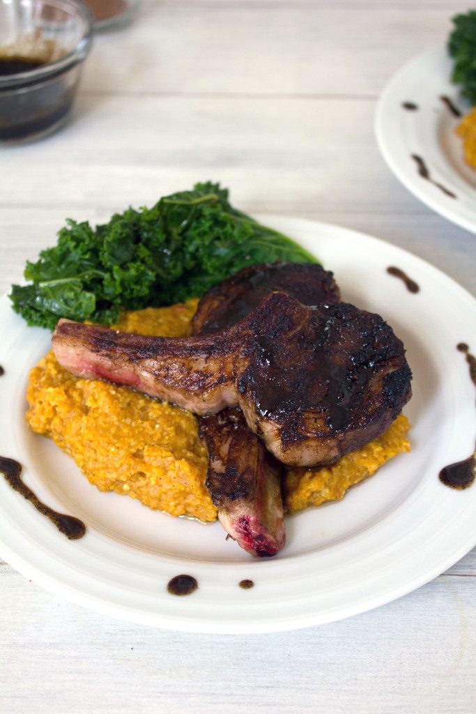 Coffee Rubbed Lamb Chops with Pumpkin Cinnamon Polenta -- A weekend or weeknight meal that's way easier than it looks | wearenotmartha.com