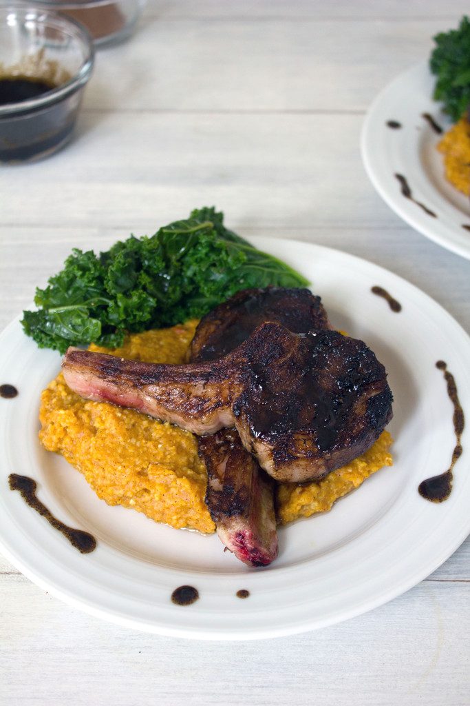 Coffee Rubbed Lamb Chops with Pumpkin Cinnamon Polenta -- A weekend or weeknight meal that's way easier than it looks | wearenotmartha.com