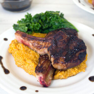 Coffee Rubbed Lamb Chops with Pumpkin Cinnamon Polenta -- A weekend or weeknight meal that's way easier than it looks | wearenotmartha.com