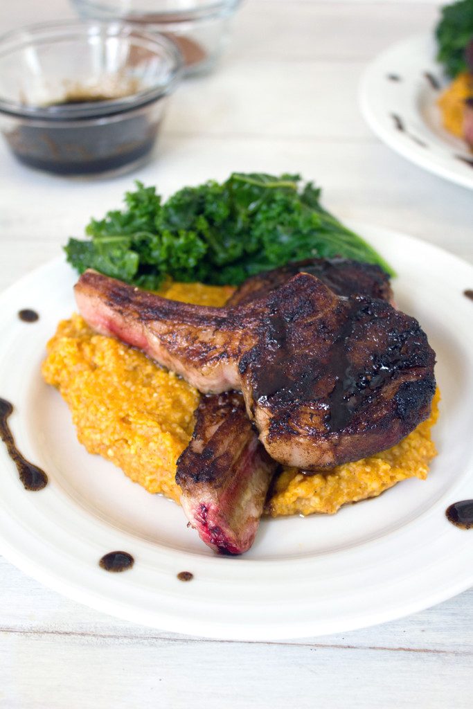 Coffee Rubbed Lamb Chops with Pumpkin Cinnamon Polenta -- A weekend or weeknight meal that's way easier than it looks | wearenotmartha.com