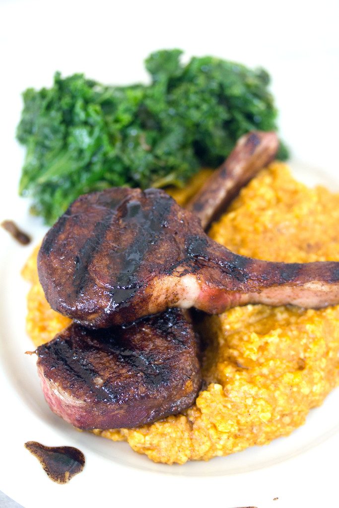 Coffee Rubbed Lamb Chops with Pumpkin Cinnamon Polenta -- A weekend or weeknight meal that's way easier than it looks | wearenotmartha.com