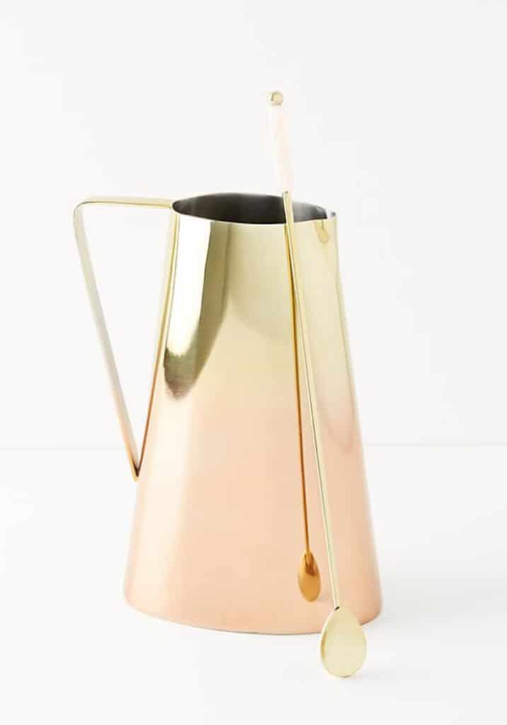 Head-on view of beautiful copper glam pitcher