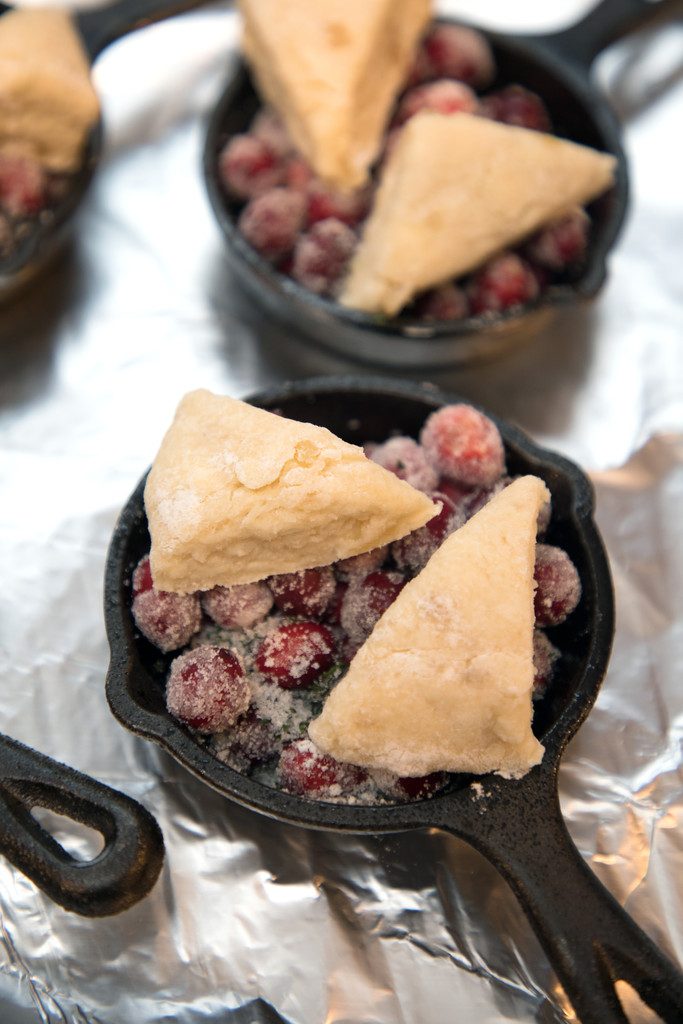 Mini Cranberry Ginger Cobblers -- These cranberry cobblers made in mini skillets are the perfect personal-sized dessert | wearenotmartha.com