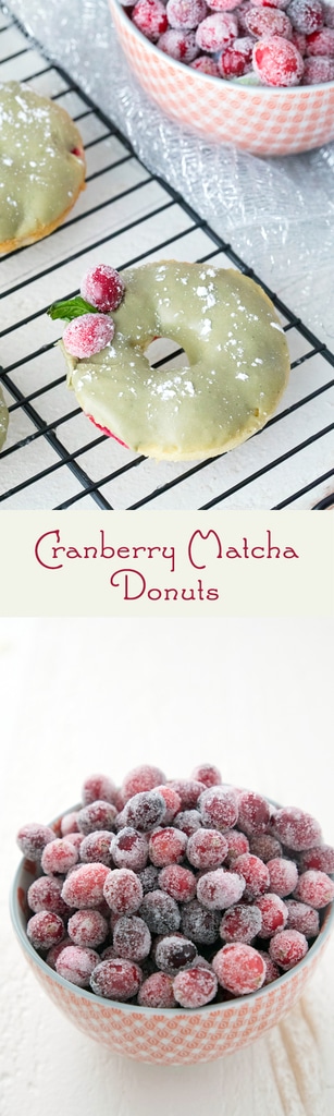 Cranberry Matcha Donuts -- These donuts make the perfect addition to the holiday dessert or brunch table. But they're actually healthier than the average donut and packed with antioxidants from the cranberries and matcha green tea powder | wearenotmartha.com