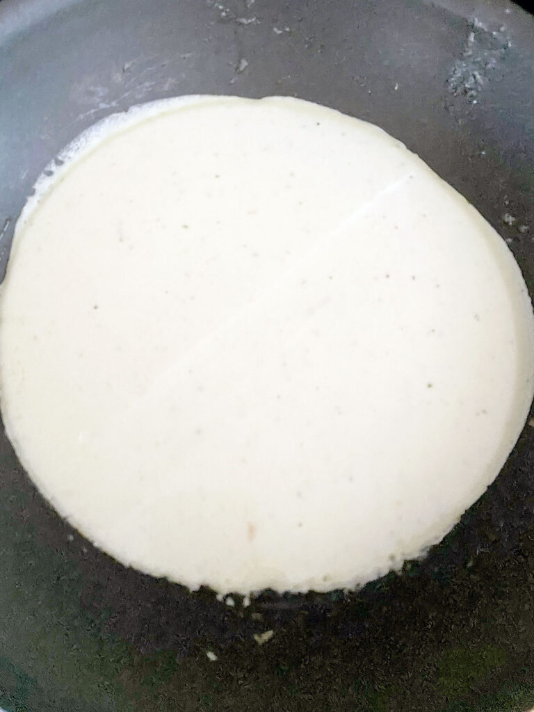 Crepe batter in pan