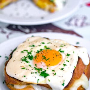 The Croque Madame (AKA grilled ham and cheese sandwich with mornay sauce and egg) is the ultimate breakfast. This Thomas Keller Bouchon version is everything! | wearenotmartha.com