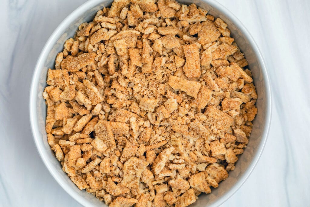 Bowl of crushed Cinnamon Toast Crunch cereal