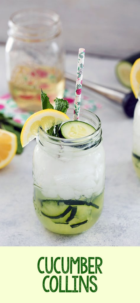 Cucumber Collins -- A twist on the classic tom collins cocktail adds one simple ingredient: cucumber! This refreshing Cucumber Collins will quickly become your go-to summer cocktail | wearenotmartha.com #cocktails #cucumber #tomcollins #summerdrink #gin