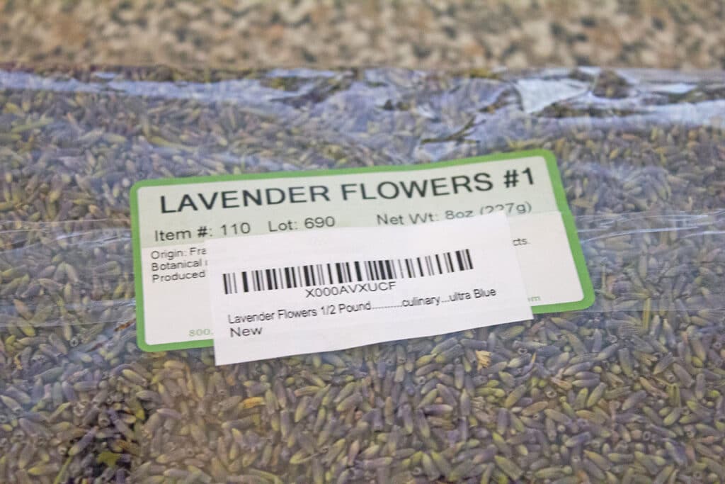 Bag of dried lavender flowers.