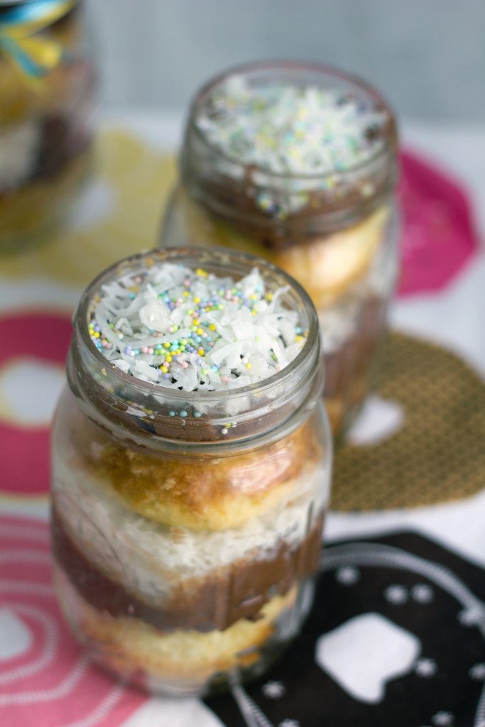 Cupcakes in Jars - You'll want to eat this Coconut Chocolate Buttercream version with a spoon! | wearenotmartha.com