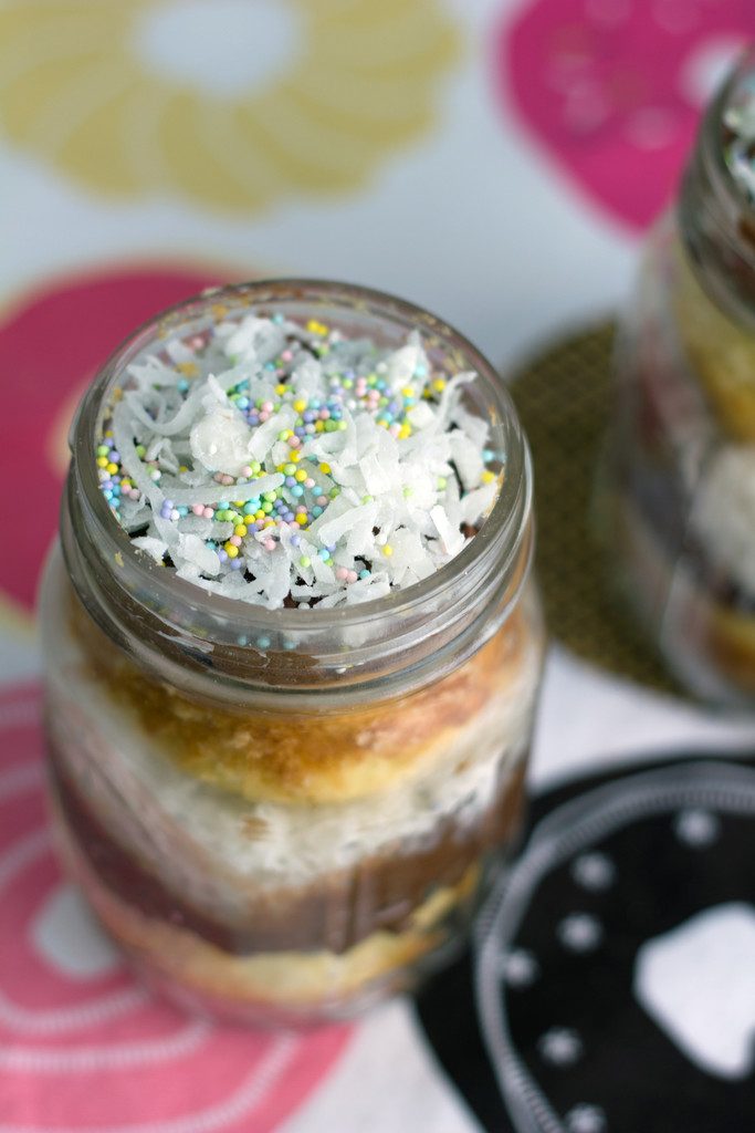 Cupcakes in Jars - You'll want to eat this Coconut Chocolate Buttercream version with a spoon! | wearenotmartha.com