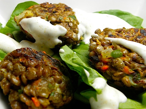 Southwest Lentil Cakes with Creamy Lime Dressing