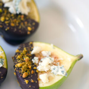 Dark Chocolate-Dipped Figs with Gorgonzola Cheese -- A dreamy late summer/early fall appetizer or dessert | wearenotmartha.com