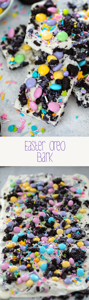 Easter Oreo Bark -- This 4-ingredient bark is so easy to make, you'll find yourself bringing it to all of your springtime parties and gatherings | wearenotmartha.com