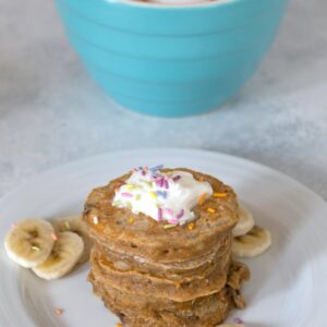 Egg, Apple, and Banana Pancakes for dogs -- Let your dog come to the breakfast table with you! | wearenotmartha.com