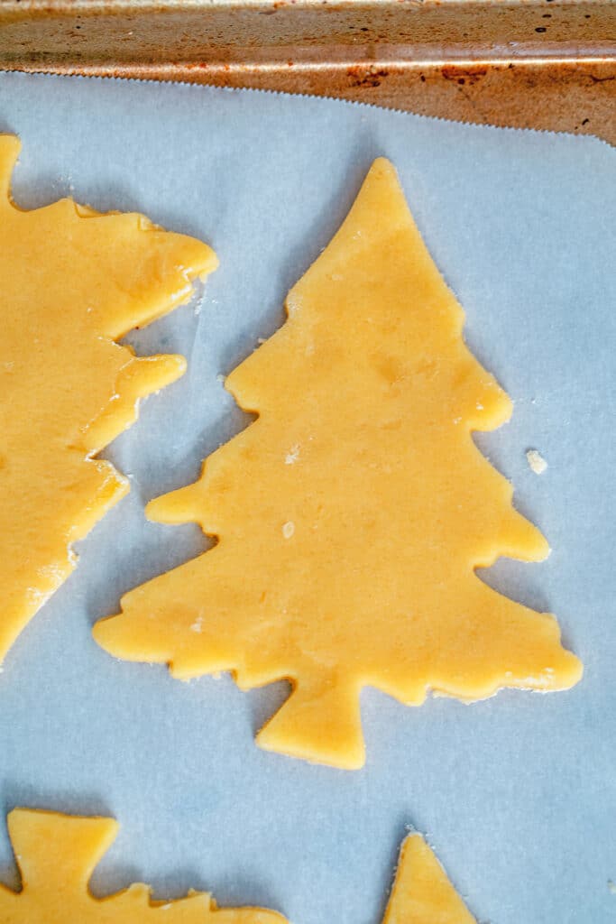 Christmas tree cookie dough cut-outs