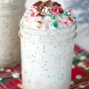 Eggnog Overnight Oats -- Eggnog season is short lived, so you better fit it in while you can! These Eggnog Overnight Oats give you the perfect excuse to indulge in eggnog for breakfast | wearenotmartha.com