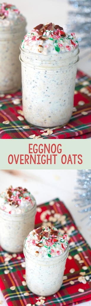 Eggnog Overnight Oats -- Eggnog season is short lived, so you better fit it in while you can! These Eggnog Overnight Oats give you the perfect excuse to indulge in eggnog for breakfast | wearenotmartha.com #eggnog #christmas #holidays #overnightoats #breakfast
