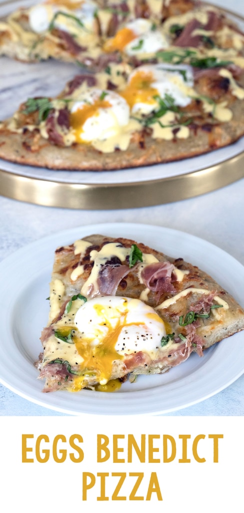 Eggs Benedict Pizza -- What could be better than combining two of the best foods on Earth into an Eggs Benedict Pizza? Packed with prosciutto, hollandaise sauce, and perfectly cooked eggs, you'll fall in love with this brunch pizza | wearenotmartha.com