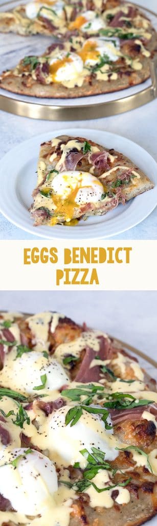Eggs Benedict Pizza -- Brunch pizza topped with perfectly cooked eggs, prosciutto, and hollandaise sauce | wearenotmartha.com Eggs Benedict Pizza -- Brunch pizza topped with perfectly cooked eggs, prosciutto, and hollandaise sauce | wearenotmartha.com