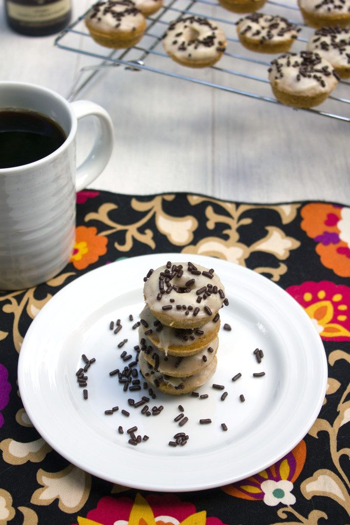 Espresso Doughnuts with Vanilla Sweet Cream Icing -- Mini doughnuts that taste like the Starbucks drink! | wearenotmartha.com